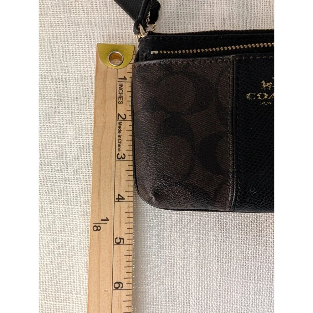 Coach Double Zip Wristlet/Wallet Signature Canvas Brown & Black